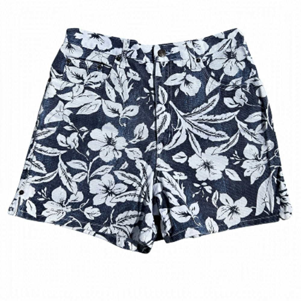 Bill Blass Vintage 90s Tropical Print High Rise Jean Mom Shorts